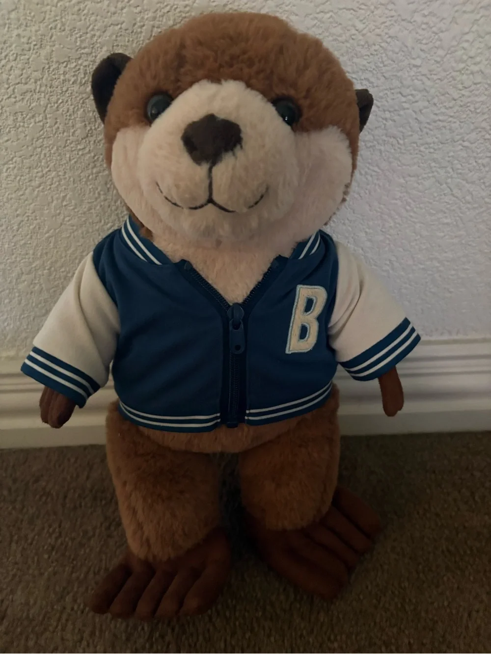 Build-A-Bear Brown Otter in Navy and White Varsity Jacket